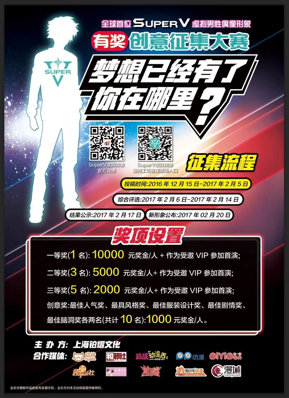 SuperV虚拟偶像男性形象创意有奖征集:赛程过半,今天你投稿了吗?