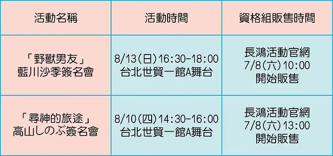 【漫博2017】长鸿日本漫画家签名会贩售资讯