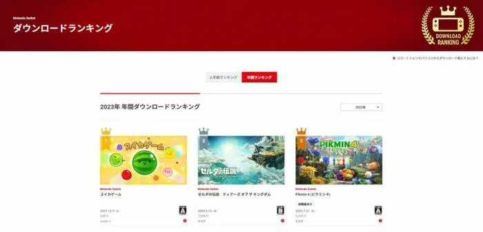 任天堂公开Nintendo Switch 2023年度下载排行榜，《西瓜游戏》和《王国之泪》荣获冠亚军-绝对领域