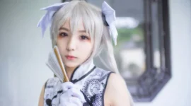 白丝旗袍美女cos春日野穹-绝对领域