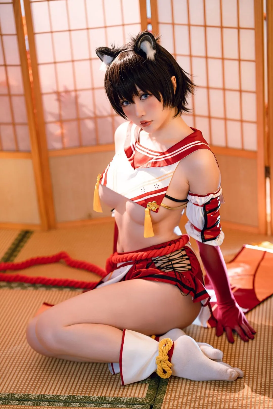 碧蓝航线春日椿cos——奶盖美胸翘臀性感大长腿-1
