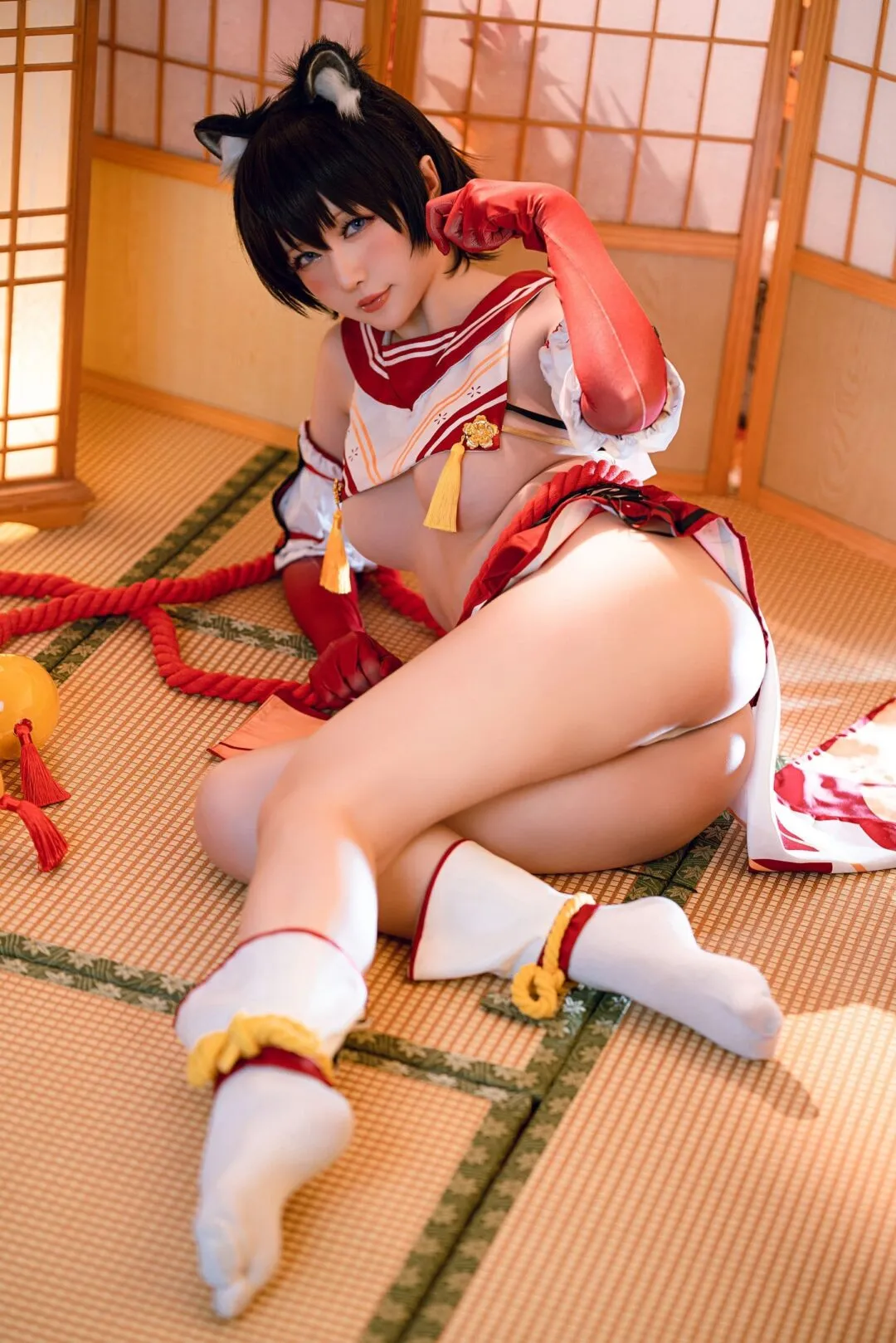 碧蓝航线春日椿cos——奶盖美胸翘臀性感大长腿-绝对领域