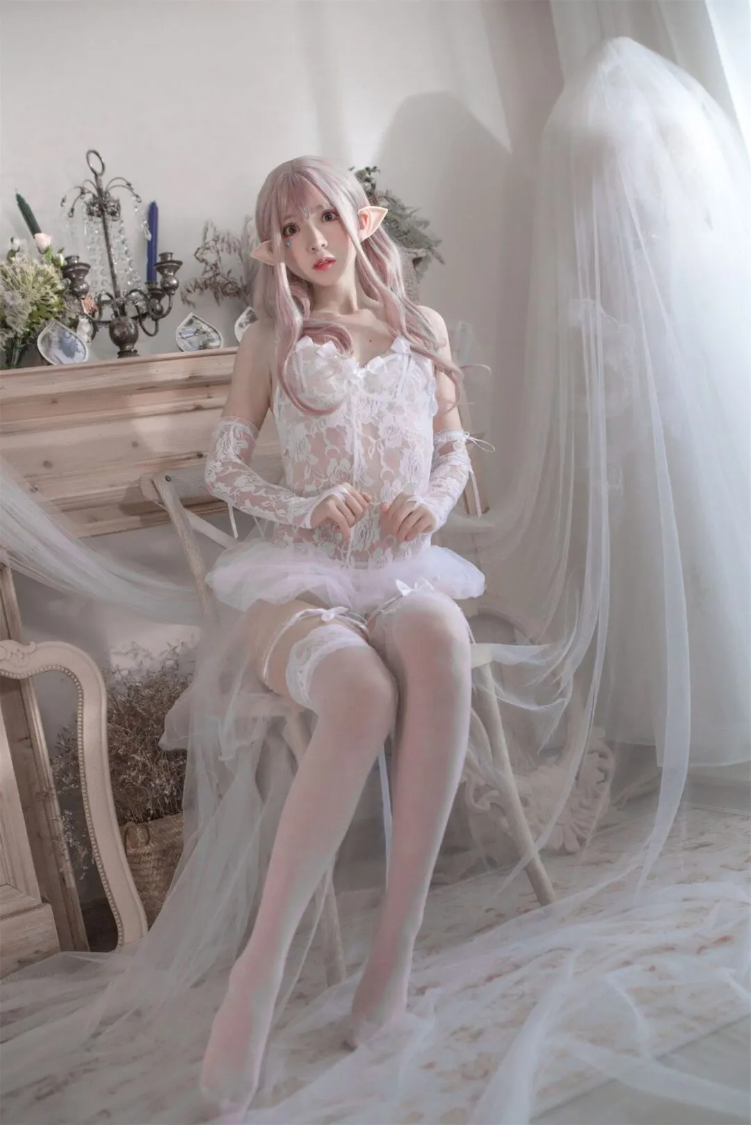 精灵少女性感白丝私房写真-7